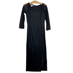 Vintage Y2K Jessica McClintock Black Satin Gown Mesh Sleeve Maxi Dress Sz Small
